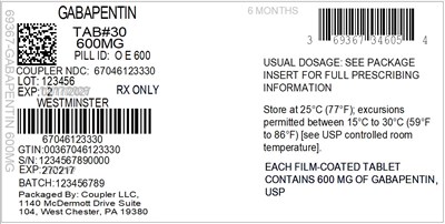Label (69367 346 05 Gabapentin 600mg 67046 1233 30)